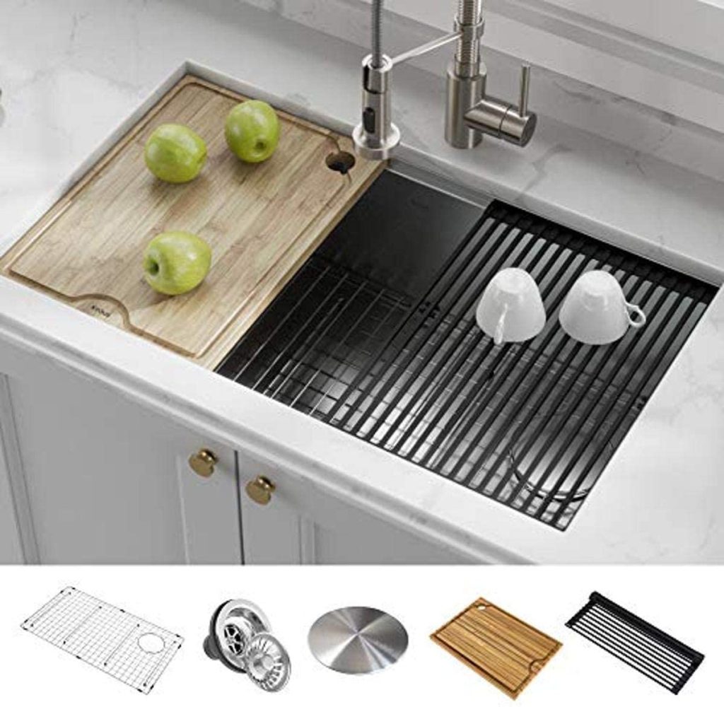 Best Undermount Kitchen Sinks:  Best For Small Familiar:  Kraus KWU110-32 Kore Workstation Undermount Kitchen Sink