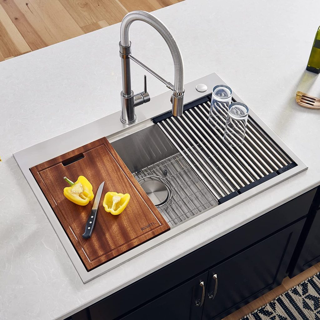 Best Undermount Kitchen Sinks:  Best Workstation: Ruvati Drop-In Stainless Steel 33 in. Workstation Ledge Topmount Kitchen Sink