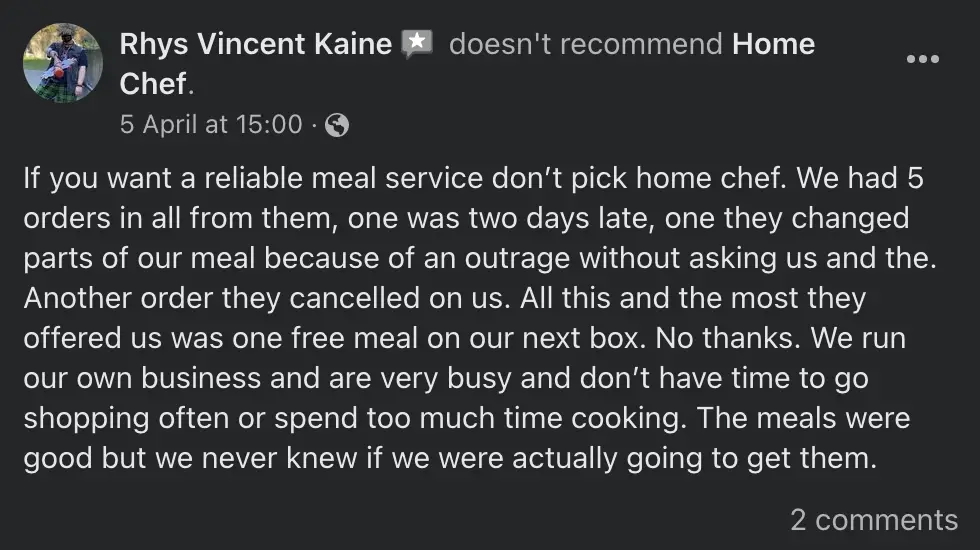 home chef meal delivery service Rhys review